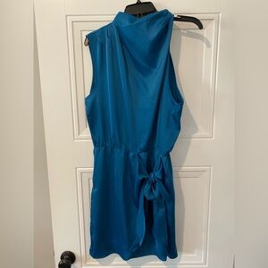 Pretty Garden Elegant Blue Asymmetrical Silky Sleeveless Dress XL